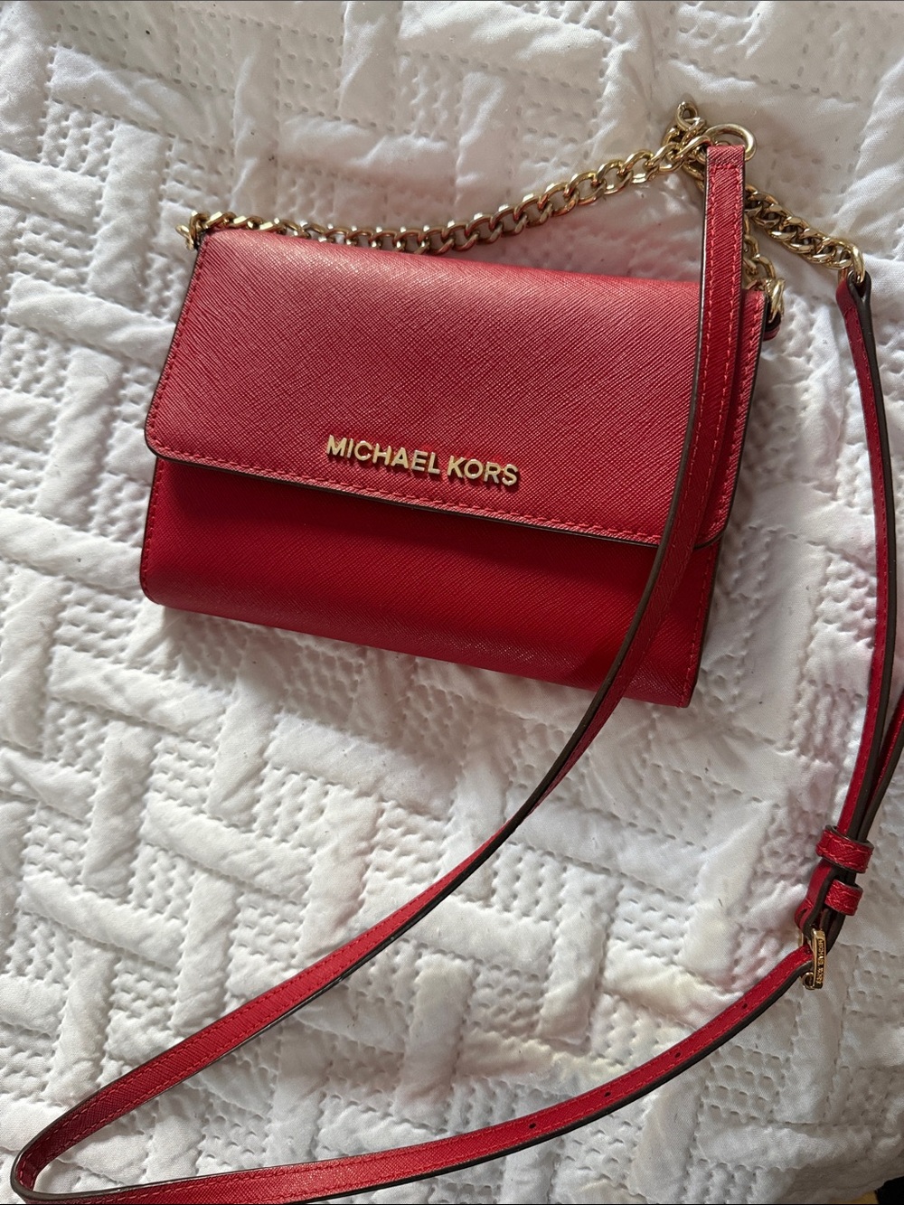Michael Kors Red Leather Chain Strap Crossbody